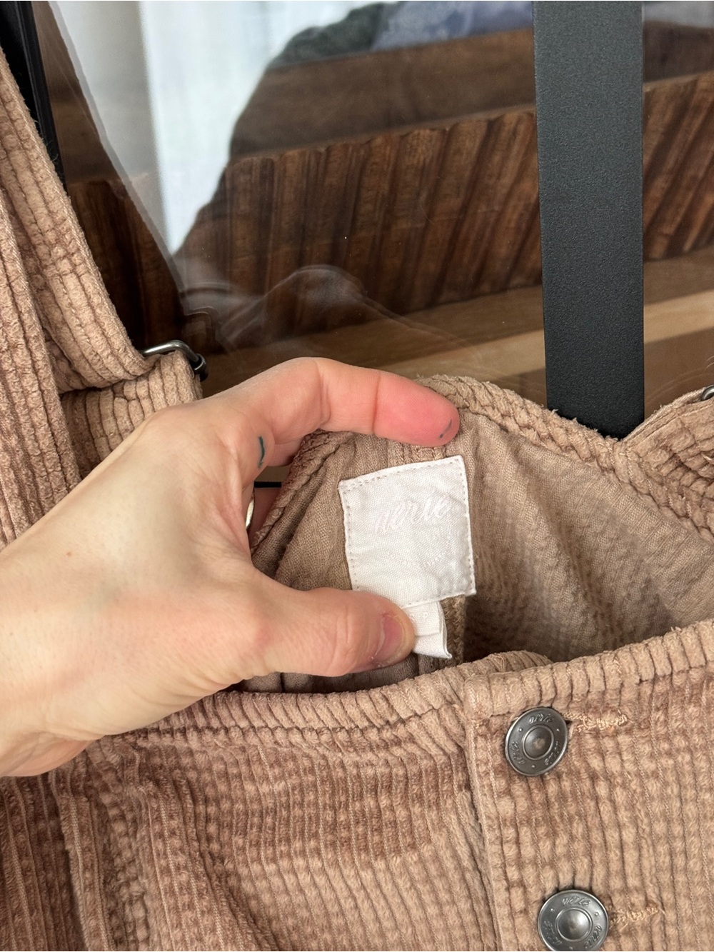 Aerie Corduroy Kick Flare Overalls jumpsuit khaki wide leg cappuccino buttons - Picture 3 of 10